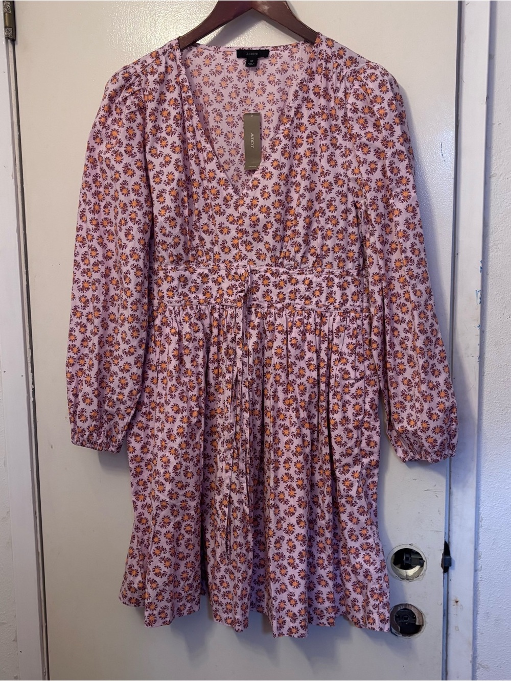 J. Crew Pink Floral Long-Sleeve Smocked Waist Dress